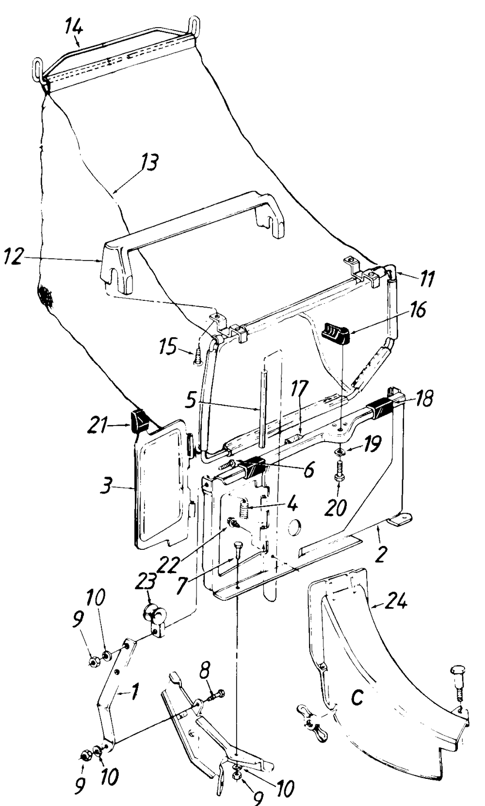 Grass Catcher Diagram and Parts List for 077 (190100)(1988) Cub Cadet Lawn Tractor Accessories